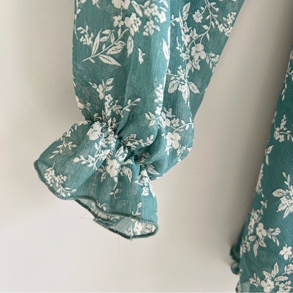 Thirty/Thirty green white Floral Off-The-Shoulder mini Dress Women’s size M - Picture 3 of 10